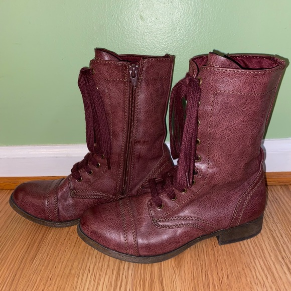 Maroon Combat Boots - Picture 3 of 9